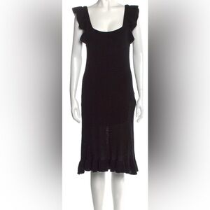 Anthropologie House of Harlow 1960 Ruffled Pointelle Dress in Black size L